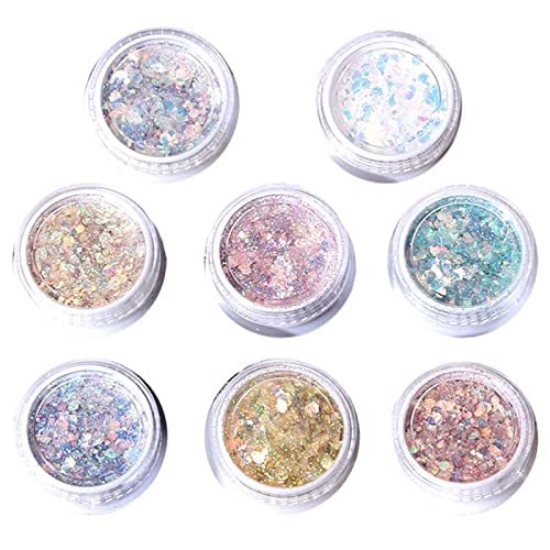 Bastel Glitzer Set 8 Farben Holografisches Glitzerharz Schleimbecher Regenbogen Glitzerfolie Geeignet Für Körper Gesicht Nagelkunst von Wjsdsg