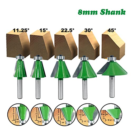 Set 8mm Shank Schleimhaut Router Bits Schrägkantenforming Mahlen Cutter Bit Holzbearbeitungswerkzeug 11.25/15/22.5/30/45 ° von Wjsdsg