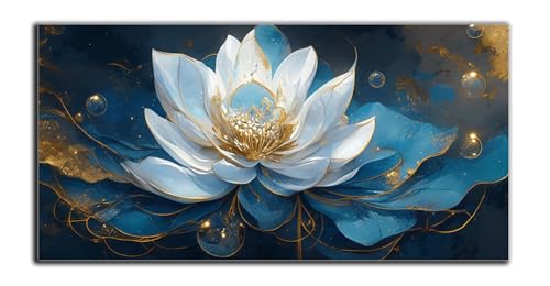 Lotus Malen Nach Zahlen Erwachsene mit Rahmen, Weiß Paint by Numbers Leinwand 30x60cm, DIY Ölgemälde Anfänger Kit mit Pinsel und Acrylfarbe für Zimmer Deko Wohnzimmer, Geschenke für Frauen Z-4012 von Wjxzsccw