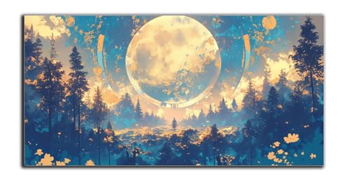 Malen Nach Zahlen Erwachsene Mond Malen Nach Zahlen Landschaft Malen Nach Zahlen ab 7 Jahre Mädchen Geschenkideen, Handgemalt Ölgemälde Set mit Rahmen und Pinseln Acrylfarbe, Wanddeko 100x300cm Z-4450 von Wjxzsccw