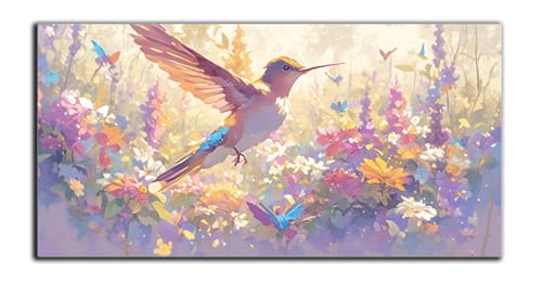 Vogel Malen Nach Zahlen Erwachsene mit Rahmen, Blume Paint by Numbers Leinwand 50x100cm, DIY Ölgemälde Anfänger Kit mit Pinsel und Acrylfarbe für Zimmer Deko Wohnzimmer, Geschenke für Frauen Z-4164 von Wjxzsccw