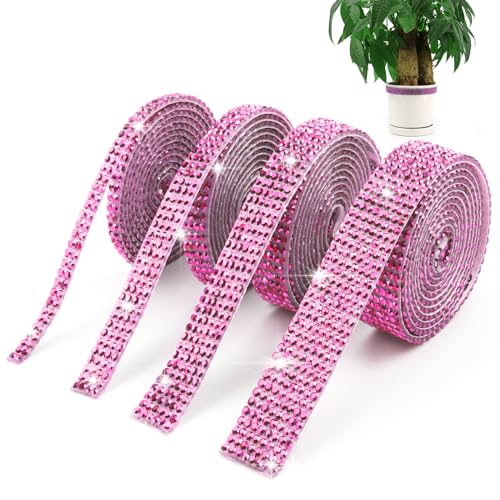 4 Rollen Selbstklebendes Kristall Strass Diamant Band, Kristall Selbstklebendes Klebeband, Diamant Bling Band Rolle Strassband, DIY Dekoration Aufkleber für DIY Handwerk Hochzeit Dekoration (Rosa) von Wkmamo