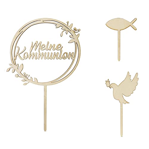 Wlauqueta 1 Pack mit 3 Cake Toppers, Konfirmation, Cake Topper, aus Naturholz, Kommunion, personalisierbar von Wlauqueta