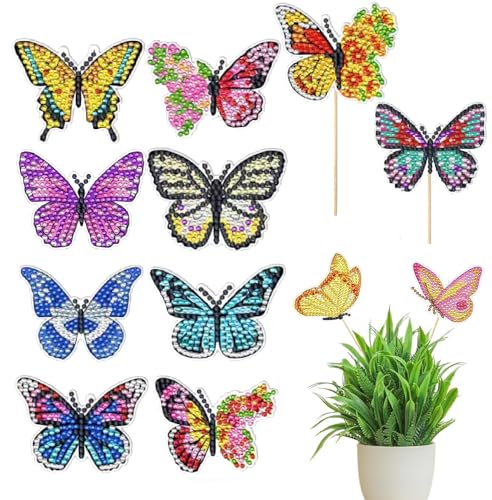 10Stück Schmetterlinge Diamond Painting Kits, Diamond Painting Art für Garten Dekor, Schmetterling Diamant Painting Ornaments Zubehör, Schmetterling Stakes Diamant Kunst Kits für Garten Dekor Zubehör von Wleozys