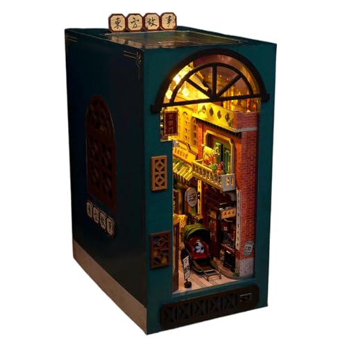 Wlikmjg Buchecke, Buchecken-Set, Miniatur-Haus-Set mit LED-Licht | Puzzle aus Holz, Diorama-Kits für Erwachsene, Jugendliche, Anfänger von Wlikmjg