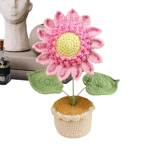 Wlikmjg Häkelblumen, Häkelsonnenblumen-,Handgefertigtes gestricktes Topfpflanzen-Armaturenbrett- Tischation für Zuhause, 25 cm, Sonnenblumen-Ornament für Wohnzimmer, Schlafzimmer, Arbeitszimmer von Wlikmjg