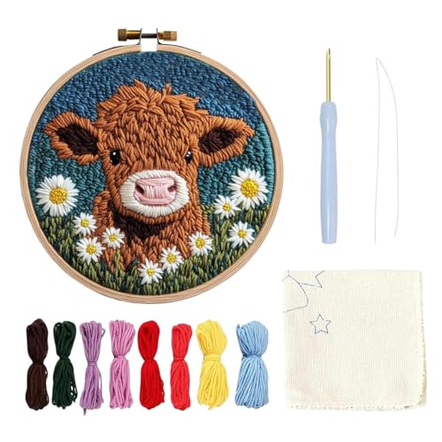 Wlikmjg Punch Needle Stickerei Kit für Anfänger, Animal Yarn Punch Coaster Kit, Cartoon Landscape Rug Tufting Coaster, Punch Needle Tool für Kunsthandwerk Punch Kit 20x20 cm von Wlikmjg