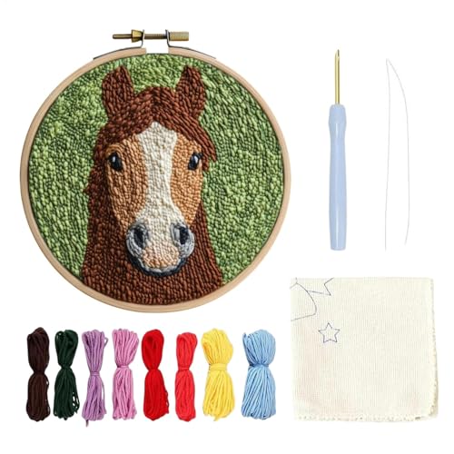 Wlikmjg Punch Needle Stickerei Kit für Anfänger, Animal Yarn Punch Coaster Kit, Cartoon Landscape Rug Tufting Coaster, Punch Needle Tool für Kunsthandwerk Punch Kit 20x20 cm von Wlikmjg