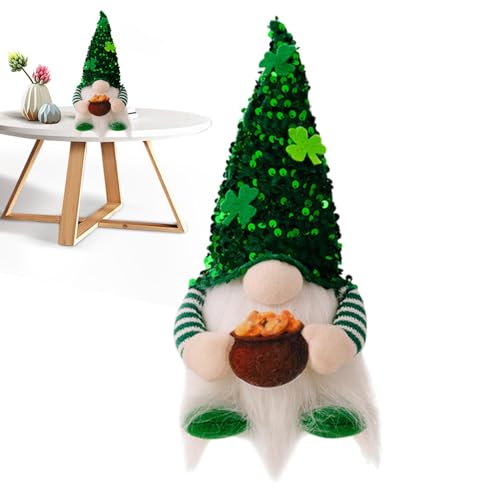 Wlikmjg St. Patricks Day Gnome, St. Patricks Day Gnomes Plüsch | Kleeblatt-Paillettenhut, gesichtslose Puppe mit LED-Lichtern - Tischdekoration, skandinavische Tomte-Dekoration zum St. Patricks Day von Wlikmjg