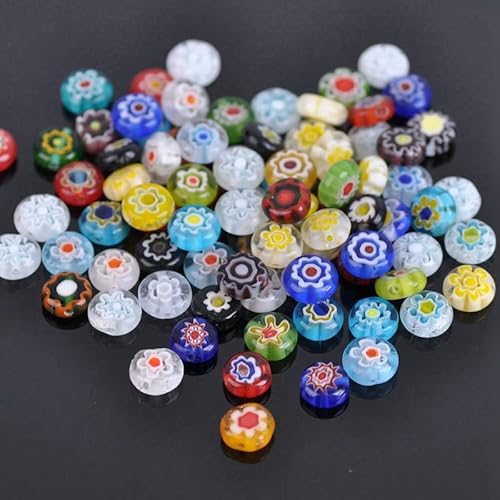 10 Stück ~ 30 Stück gemischte flache runde Blumenmuster, 6 mm, 8 mm, 10 mm, 12 mm, 14 mm, Millefiori-Glas, lose Bastelperlen für DIY-Schmuckherstellung (12 mm) von Wllpgolsil