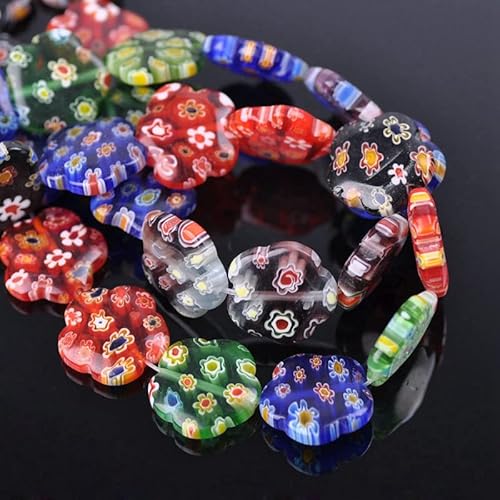 Millefiori-Glasperlen in Blumenform, 10 mm, 12 mm, 16 mm, gemischte Muster, lose Perlen für Bastelarbeiten, Schmuckherstellung, Dekoration, 10 Stück - 20 Stück (12 mm) von Wllpgolsil