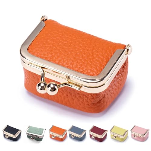 Mini-Schmuckschatulle aus echtem Leder – tragbare Vintage-inspirierte Münzgeldbörse aus echtem Leder mit Kussschloss, Mini-Schmuck-Organizer für Damen von Wmool