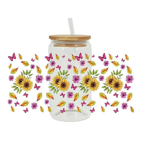 UV DTF Cup Wraps – Sonnenblumenmuster, Transferfolie UV DTF, bunt, wasserdicht, zum Reiben auf Tassen, für 473 ml Glasbecher, DIY Handwerk von Wmool