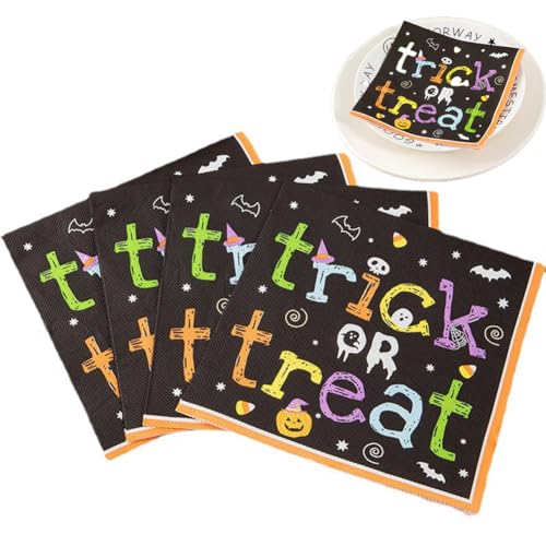 Wnddle 20 Stück Halloween Servietten, Party Serviette für Halloween Geburtstag Tischdeko, Partygeschirr Tischdekoration Tisch Dekoration, Gruselig Kürbis Fledermaus, 33x33cm von Wnddle