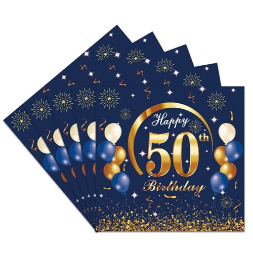 Wnddle 40 Servietten 50 geburtstag, deko 50. geburtstag frauen, 50 geburtstag frauen deko, Tischdekoration für Party Geburtstag, für Sie 50. Geburtstag Mädchen Frau Frauen Happy Birthday von Wnddle