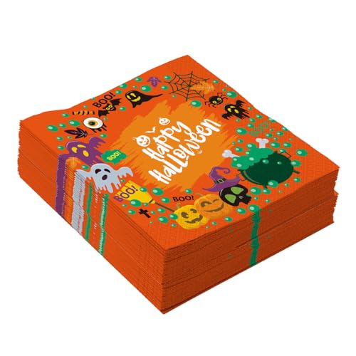 Wnddle 40 Stück Servietten Halloween, Tisch Dekoration, Halloween Servietten, Servietten Herbst Geburtstag Schwarz Orange Servietten mit Gruselig Kürbis Fledermaus Burg Halloween Deko Accessories von Wnddle