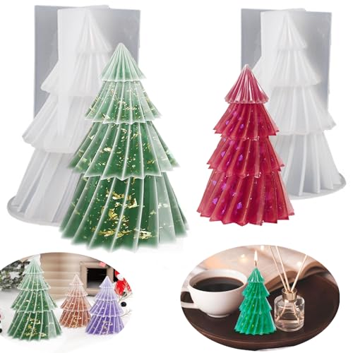 2 Stück Kerzenform Weihnachten, Weihnachtsbaum Silikonform, Weihnachtsbaum Kerzenform Gießform, Kerzengießform Weihnacht, Kerzenform Gießen Weihnachten, für Duftkerzen, Ornamente, Geschenke von WnlahuWA