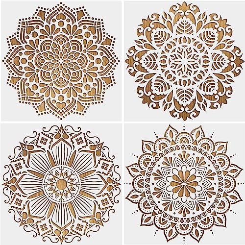 4 Stück Groß Mandala Schablonen, Mandala Wand Schablonen, Schablonen Zeichnen Set, für Scrapbooking Zeichnung Verfolgung DIY Möbel Boden Dekor Wände Fliesen Holz Stein Scrapbook (Groß Weiß) von WnlahuWA