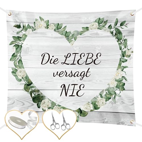 Hochzeitslaken zum Ausschneiden 200x180cm Bettlaken Hochzeit mit Herz mit 2 Scheren- Hochzeitsherz zum Ausschneiden - Hochzeitsspiele - Standesamt Überraschung (Blatt) von Wobequ