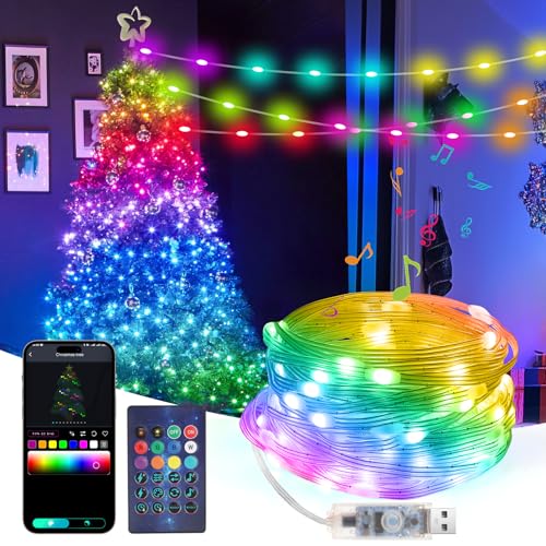 Wodasi 10m 100 LED Lichterkette, 2 Stück Wasserdicht Lichterketten mit Timer Fernbedienung, Musik Sync, APP Steuerung/Fernbedienung, USB Lichtschlauch für Weihnachten, Außen Party Deko (10m) von Wodasi