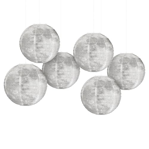 6 Stück Mond-Papierlampen-Dekoration, geheimnisvoller Weltraum, hängende Dekoration für Jungen und Mädchen, Schlafzimmer, Deckendekorationen von Woedpez