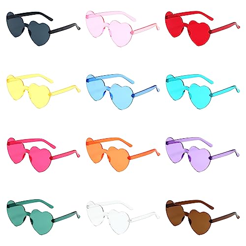 Wohlstand 12 Stück Herz Party Brillen, Herz Sonnenbrille Partybrille Set, Herz Sonnenbrille,Rund Herz Sonnenbrille,Magische Farben Party Brille,Party Brille für Erwachsene, Jungen und Mädchen von Wohlstand