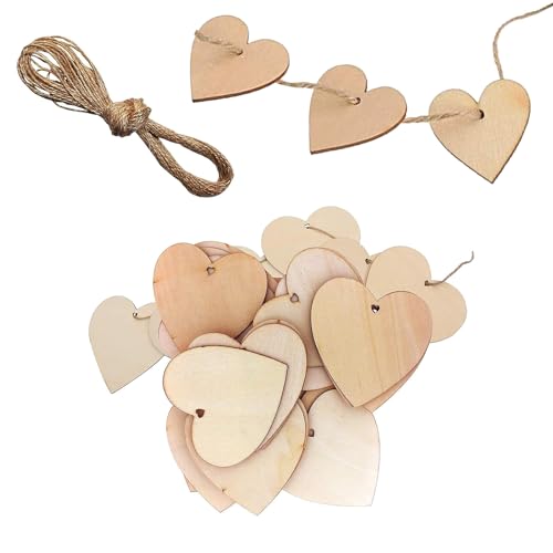 Wohlstand Holzherzen Dekoration (50 Stück),8 x 8cm Natürlicher Unvollendeter Liebes Etikett ür den Valentinsta, Hochzeit/Christbaumschmuck, Geschenke, Schrottbuchung, DIY-Kunst und Handwerk mit Schnur von Wohlstand