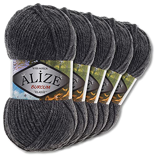 5x Alize 100 g Burcum Klasik Wolle (Anthrazit 195) von Wohnkult
