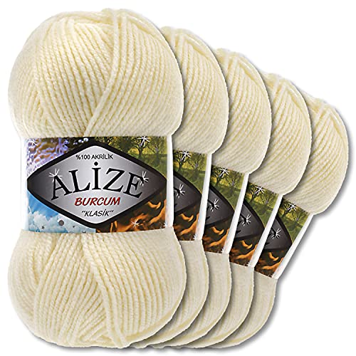 5x Alize 100 g Burcum Klasik Wolle (Creme 01) von Wohnkult