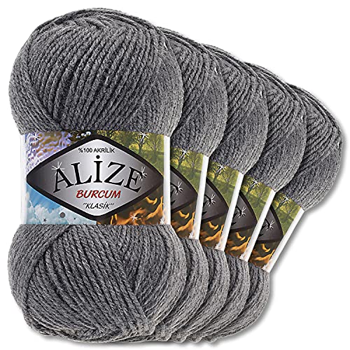5x Alize 100 g Burcum Klasik Wolle (Dunkelgrau Melange 196) von Wohnkult