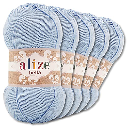 5x Alize Bella 100g / 360m Baumwollgarn Strickgarn (040 - Hellblau) von Wohnkult