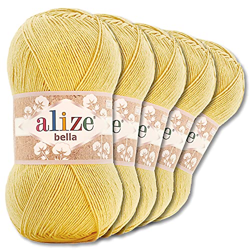 5x Alize Bella 100g / 360m Baumwollgarn Strickgarn (110 - Zitronengelb) von Wohnkult