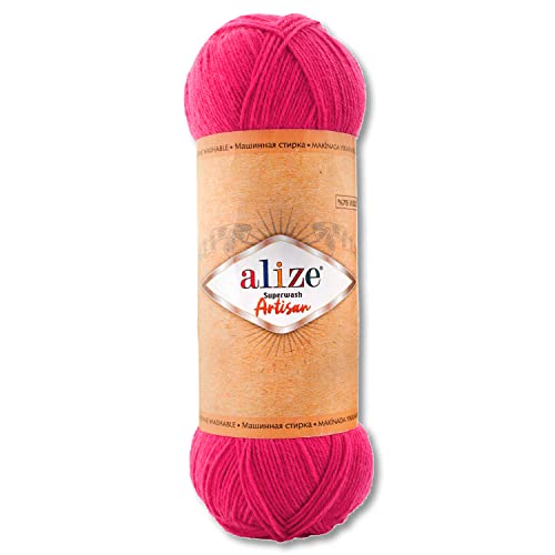 Alize 100 g Superwash Artisan Sockenwolle Premium 16 verschiedene Farben zur Auswahl Kontrast Häkeln Stricken (798 | Fuchsia) von Wohnkult