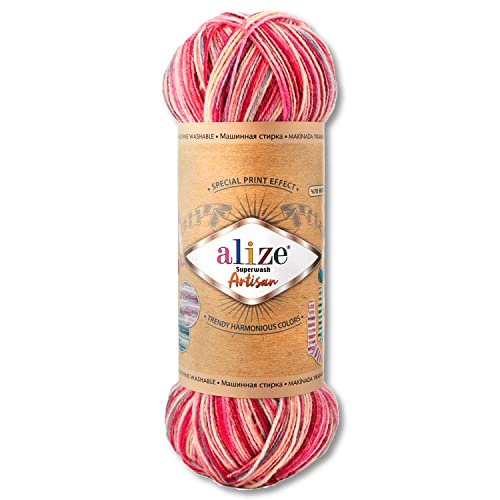 Alize 100 g Superwash Artisan Sockenwolle Premium 16 verschiedene Farben zur Auswahl Kontrast Häkeln Stricken (9002) von Wohnkult