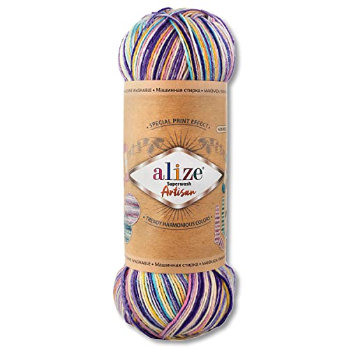 Alize 100 g Superwash Artisan Sockenwolle Premium 16 verschiedene Farben zur Auswahl Kontrast Häkeln Stricken (9003) von Wohnkult