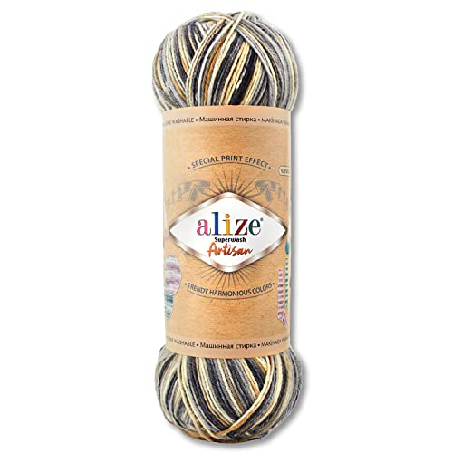 Alize 100 g Superwash Artisan Sockenwolle Premium 16 verschiedene Farben zur Auswahl Kontrast Häkeln Stricken (9005) von Wohnkult