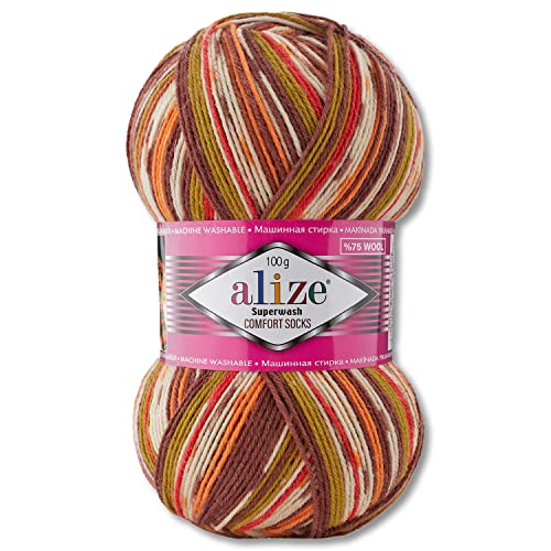 Alize 100 g Superwash Comfort Sockenwolle 33 Farben zur Auswahl ein-/mehrfarbig (7709) von Wohnkult