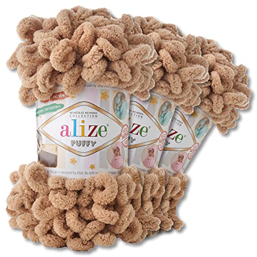 Alize 3x100 g Puffy PREMIUM Wolle 62 verschiedene Farben zur Auswahl Chenille Schlaufenwolle Stricken und Häkeln ohne Hilfsmittel (262 | Beige) von Wohnkult