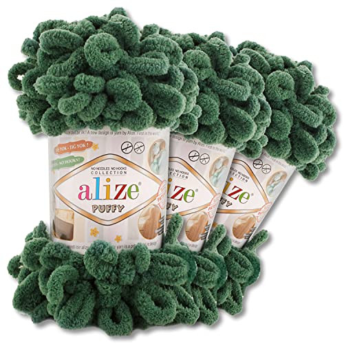 Alize 3x100 g Puffy PREMIUM Wolle 62 verschiedene Farben zur Auswahl Chenille Schlaufenwolle Stricken und Häkeln ohne Hilfsmittel (532 | Tannengrün) von Wohnkult