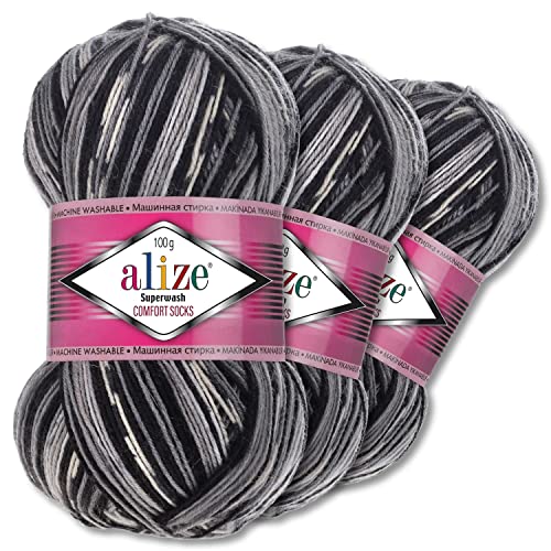 Alize 3x100g Superwash Comfort Sockenwolle 33 Farben zur Auswahl ein-/mehrfarbig Pullover Kleidung Wolle (2695) von Wohnkult