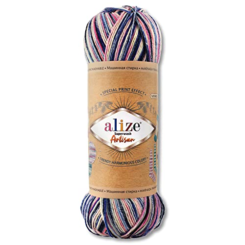 Wohnkult Alize 100 g Superwash Artisan Sockenwolle Premium 16 Auswahl Kontrast Häkeln Stricken (9004) von Wohnkult