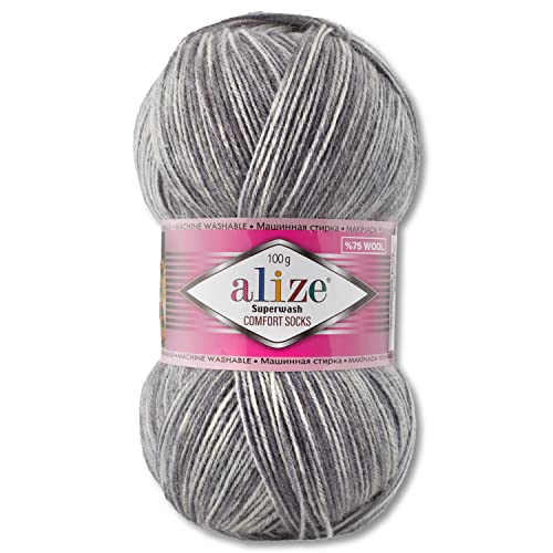 Wohnkult Alize 100 g Superwash Comfort Sockenwolle 33 Farben zur Auswahl EIN-/Mehrfarbig (7676) von Wohnkult