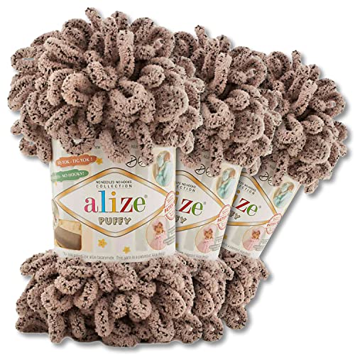 Alize 3x100 g Puffy PREMIUM Wolle 62 verschiedene Farben zur Auswahl Chenille Schlaufenwolle Stricken und Häkeln ohne Hilfsmittel (673 | Taube) von Wohnkult