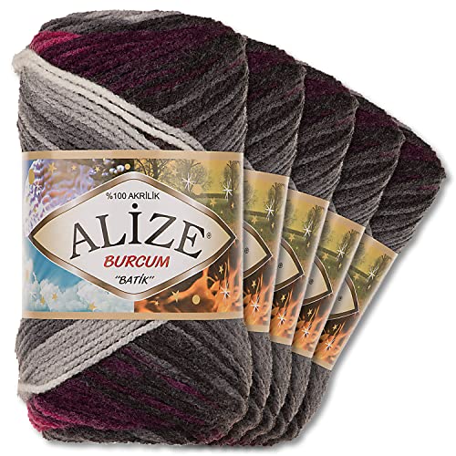 Wohnkult Alize 5x100g Burcum Batik Premium Wolle 100 Prozent Acryl | 29 Farben Farbverlauf Akzente Accessoire Häkeln Stricken Kleidung (4202) von Wohnkult