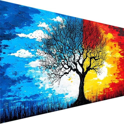 Malen Nach Zahlen Baum Des Lebens, Malen Nach Zahlen ab 7 8 9 Jahre Mädchen und Junge, Malen Nach Zahlen für Kinder Ohne Rahmen 3 Pinsel und Acrylfarben, Bastelset Erwachsene (40x80cm)Landschaft C-S von Wohoaqig