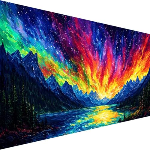 Malen Nach Zahlen Berg, Malen Nach Zahlen Erwachsene DIY Handgemalt Ölgemälde Kit, Malen Nach Zahlen Kinder Ohne Rahmen 3 Pinsel und Acrylfarben, Bastelset Erwachsene Home Dekor (70x140cm)Aurora 1-3 von Wohoaqig