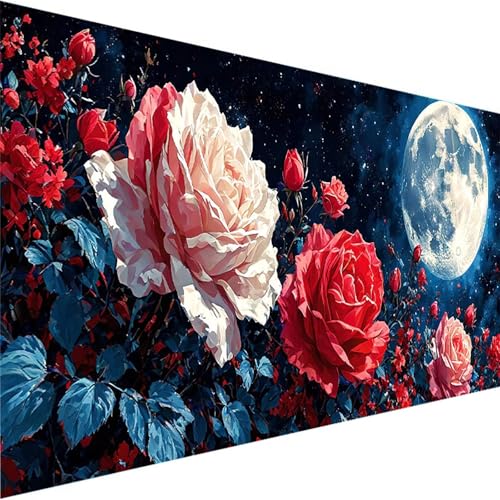 Malen Nach Zahlen Blume, Malen Nach Zahlen Erwachsene DIY Handgemalt Ölgemälde Kit, Malen Nach Zahlen Kinder Ohne Rahmen 3 Pinsel und Acrylfarben, Bastelset Erwachsene Home Dekor (100x200cm)Mond L-5 von Wohoaqig