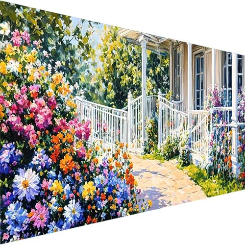 Malen Nach Zahlen Blume, Malen Nach Zahlen Erwachsene DIY Handgemalt Ölgemälde Kit, Malen Nach Zahlen Kinder Ohne Rahmen 3 Pinsel und Acrylfarben, Bastelset Erwachsene Home Dekor (40x80cm)Garten 2-O von Wohoaqig