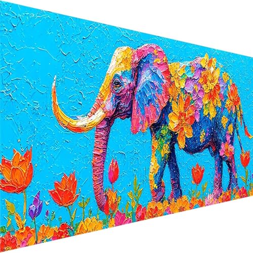 Malen Nach Zahlen Blume, Malen Nach Zahlen Erwachsene DIY Handgemalt Ölgemälde Kit, Malen Nach Zahlen Kinder Ohne Rahmen 3 Pinsel und Acrylfarben, Bastelset Erwachsene Home Dekor 100x200cm Elefant D-9 von Wohoaqig