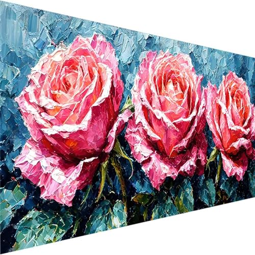 Malen Nach Zahlen Blume, Malen Nach Zahlen ab 7 8 9 Jahre Mädchen und Junge, Malen Nach Zahlen für Kinder Ohne Rahmen 3 Pinsel und Acrylfarben, Bastelset Erwachsene für Home Dekor (70x140cm)Rose 6-J von Wohoaqig